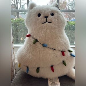 Christmas cat pillow with Christmas lights